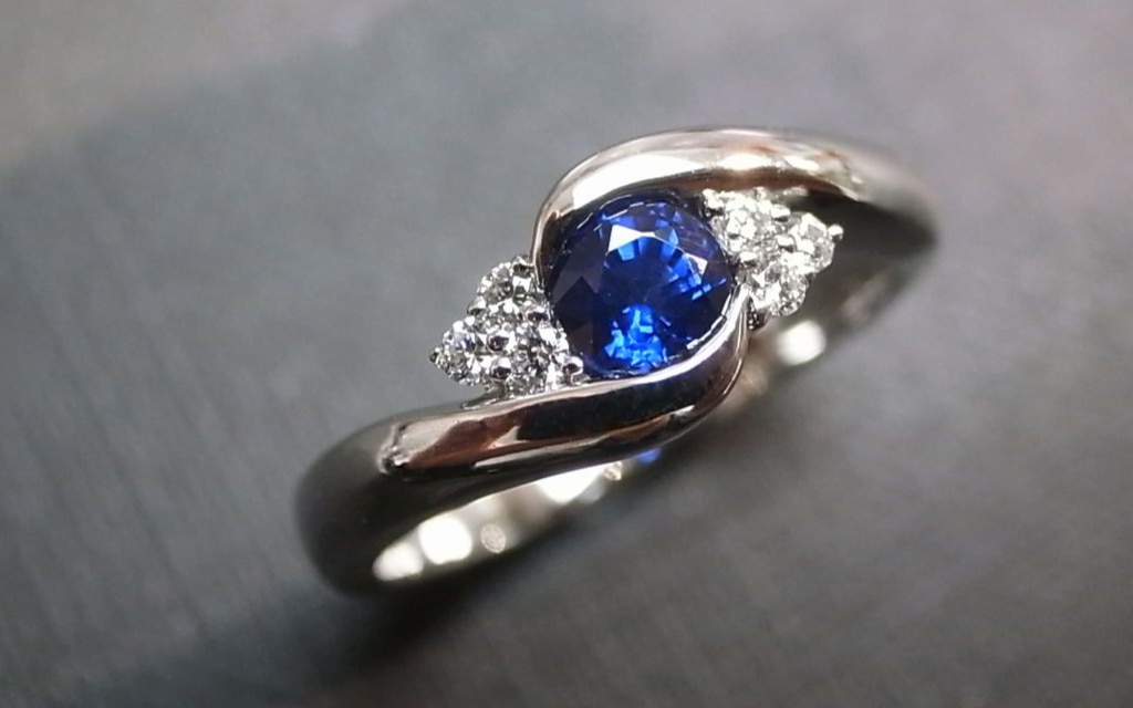 Blue gemstone; blue garnet in a ring
