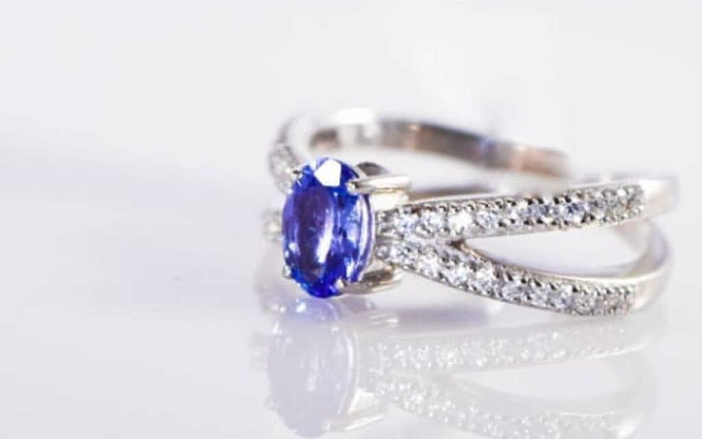 Tanzanite ring on display