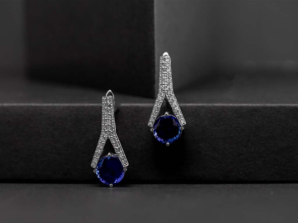 Best-selling blue tanzanite earrings with intricate design